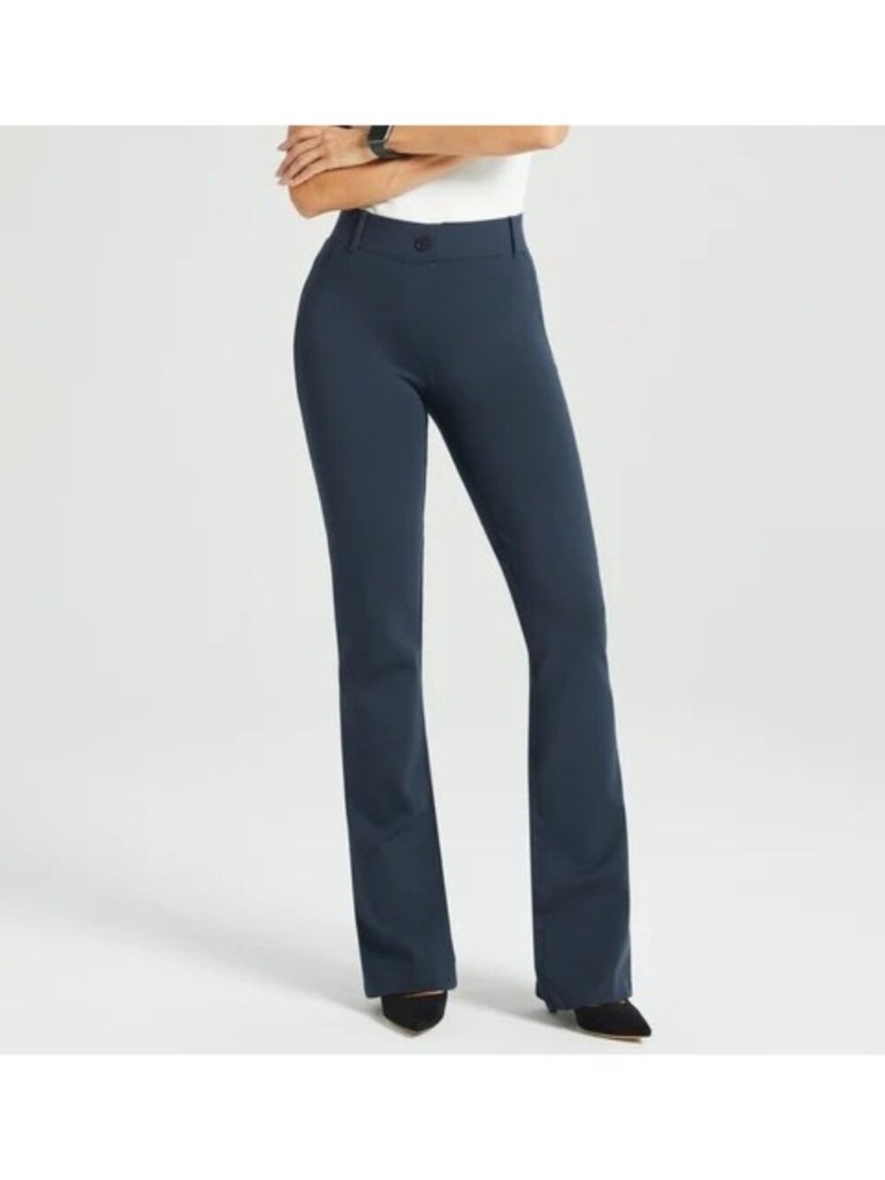 Betabrand Size M Petite Navy Blue Classic DPYP Boot Leg Dress Pant Yoga Pants